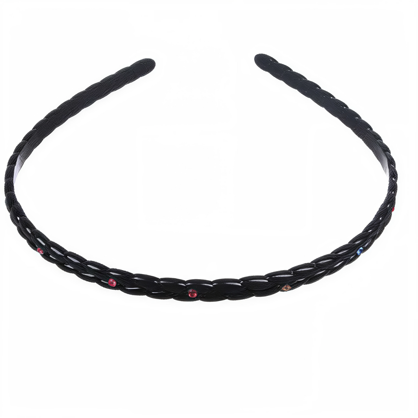 Diadema Trenzada Negra con Detalles Rojos | Cintillo Elegante para Cabello