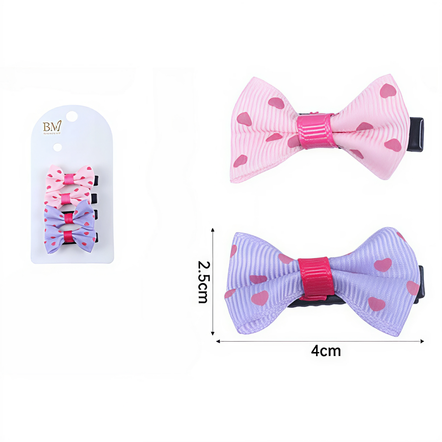Pack de 4 Mini Moños con Corazones | Lazos Surtidos para Cabello Infantil