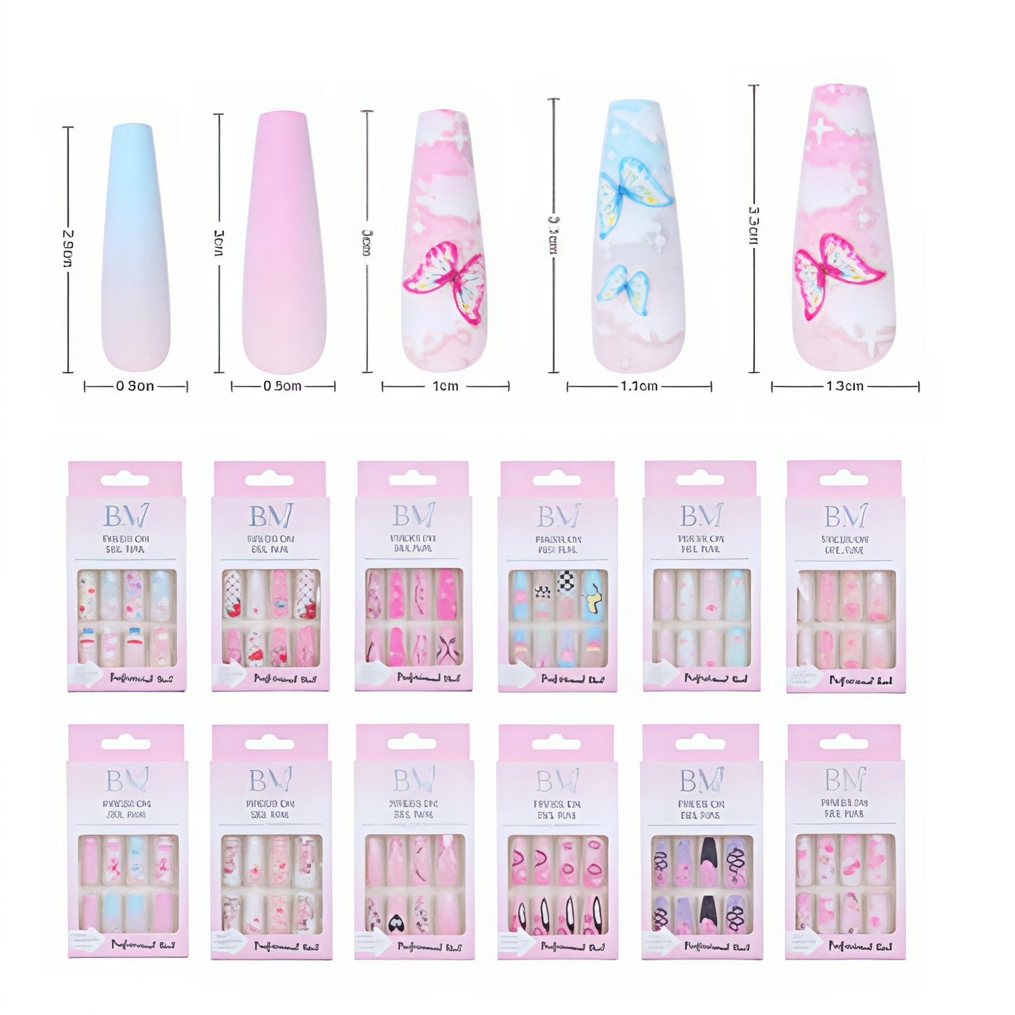 Uñas Postizas Press On con Diseño de Mariposas - Colores Surtidos