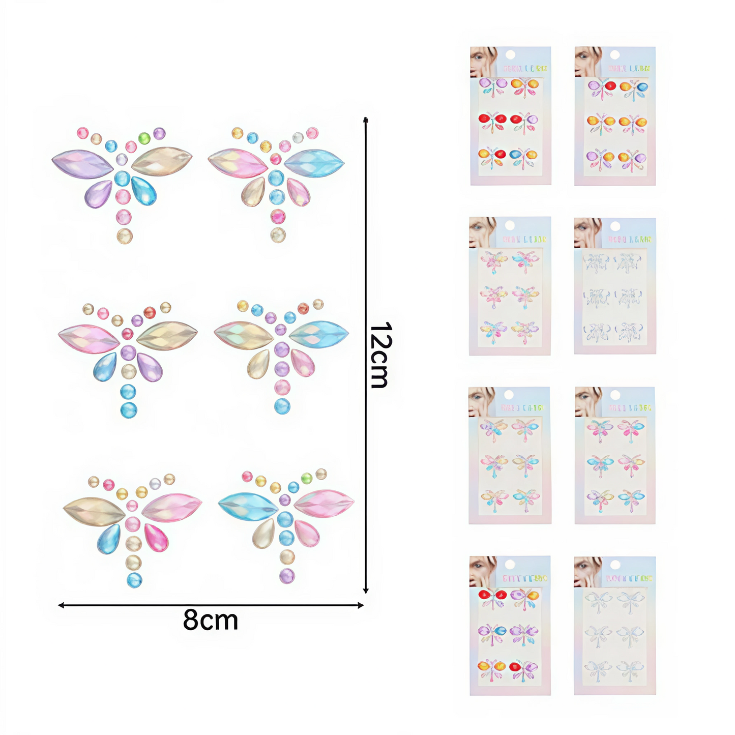 Perlas Adhesivas Corporales de Mariposa - Brillo y Colores Surtidos para Rostro y Cuerpo