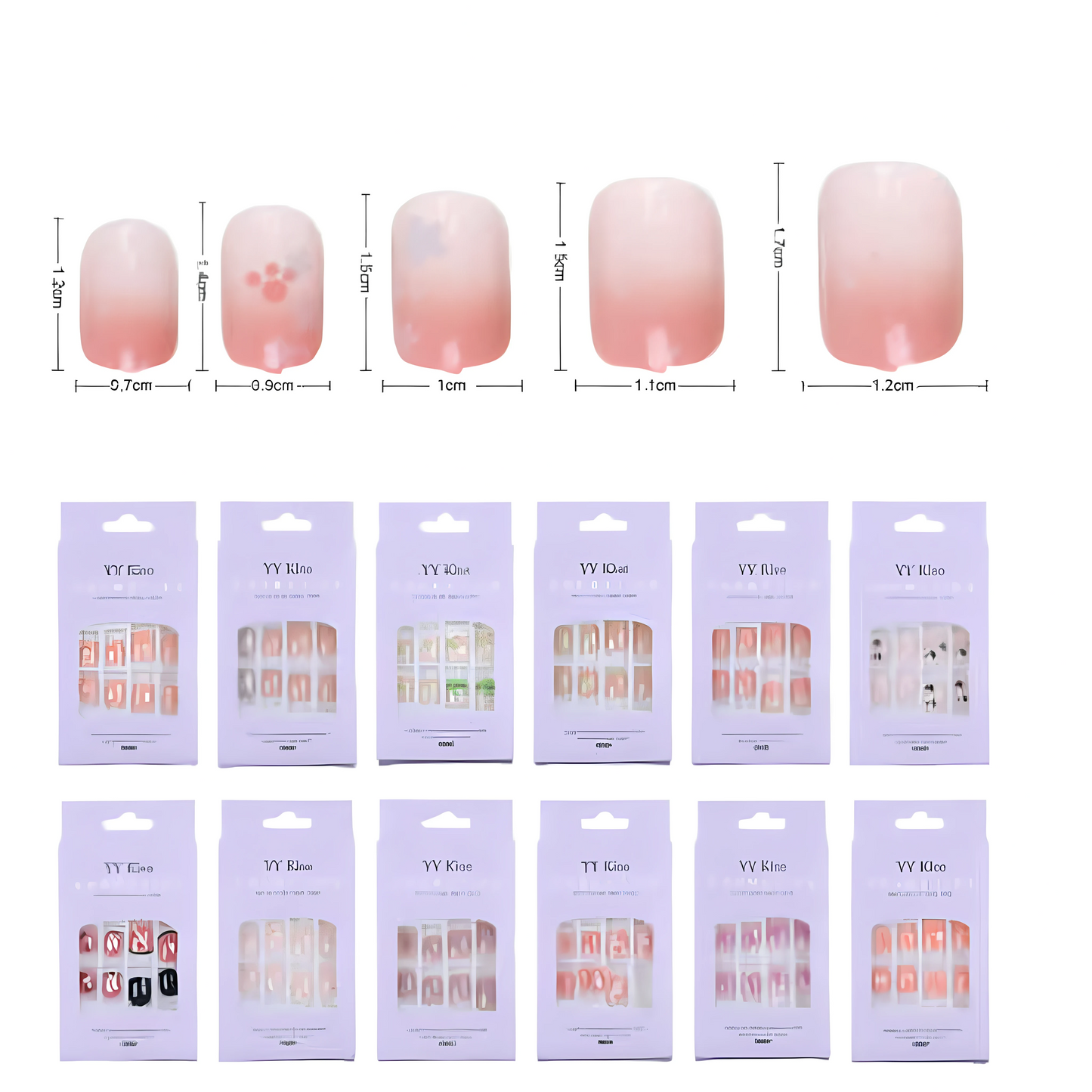 Uñas Postizas Cuadradas Cortas Estilo Francés - Degradado Colores & Diseños Surtidos