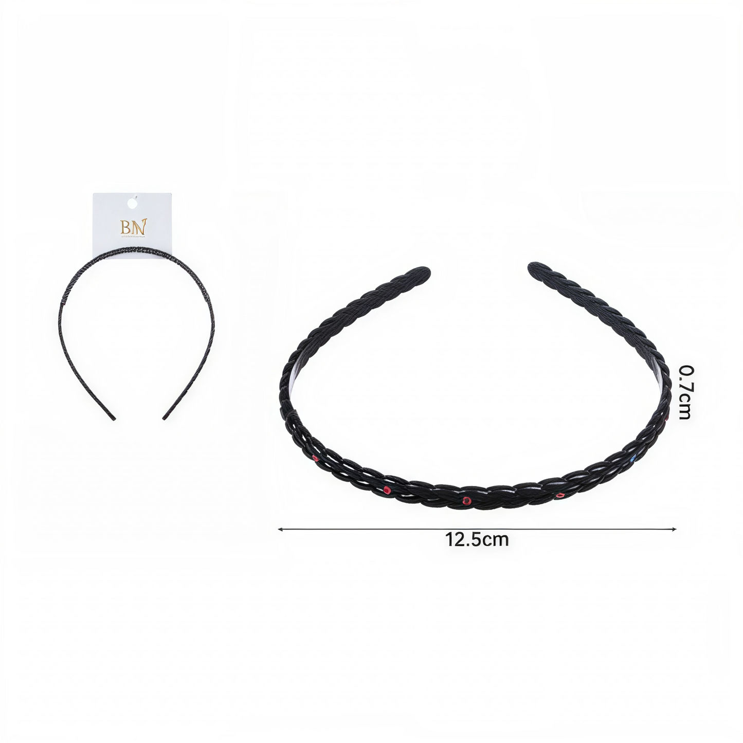 Diadema Trenzada Negra con Detalles Rojos | Cintillo Elegante para Cabello