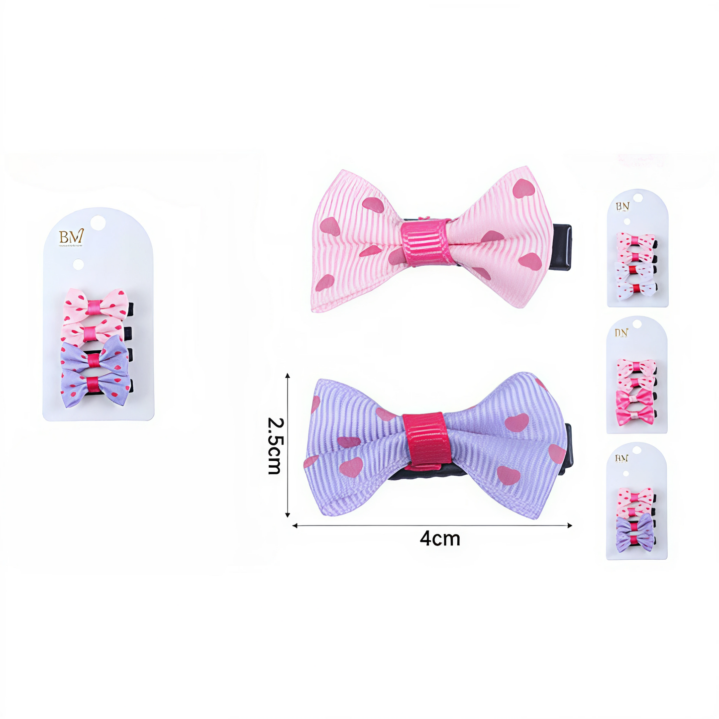 Pack de 4 Mini Moños con Corazones | Lazos Surtidos para Cabello Infantil