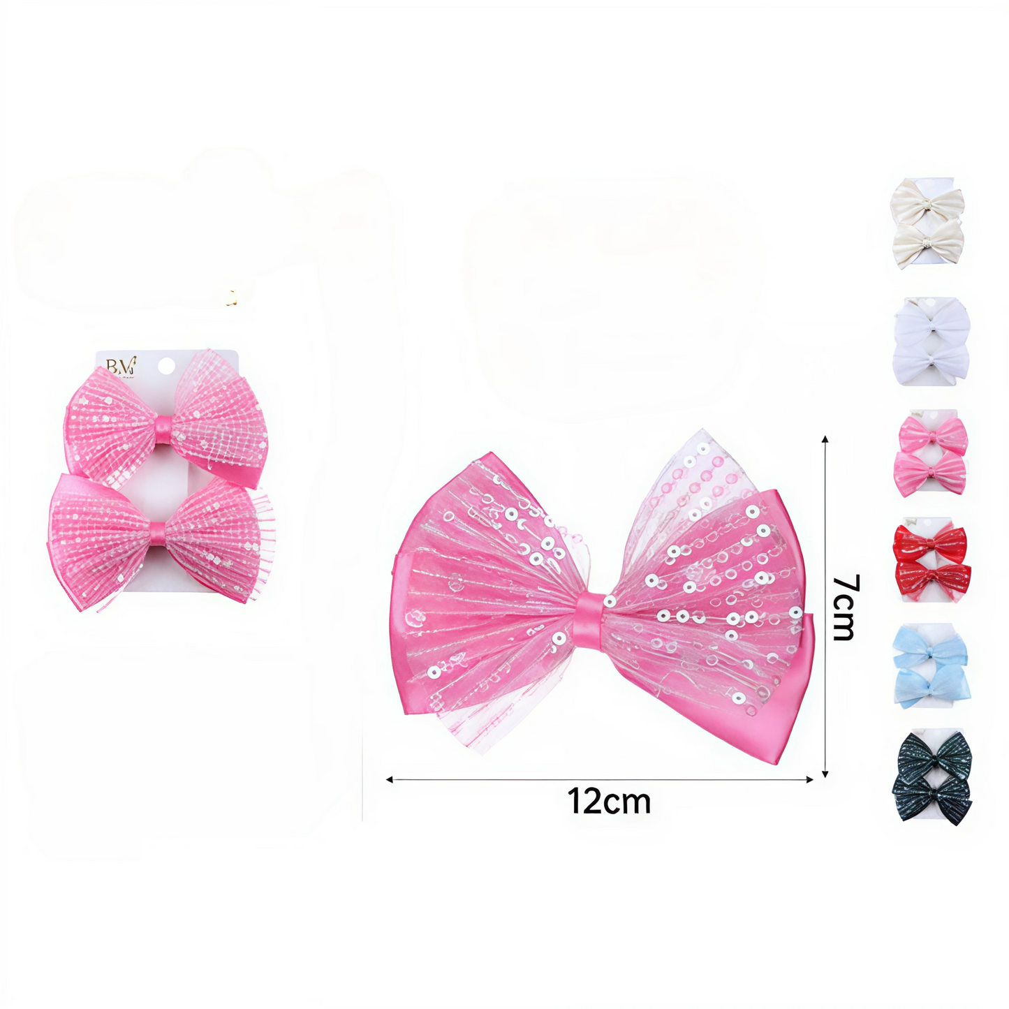 Pack de 2 Moños Grandes con Lentejuelas/Brillo (12cm x 7cm) - Colores Variados