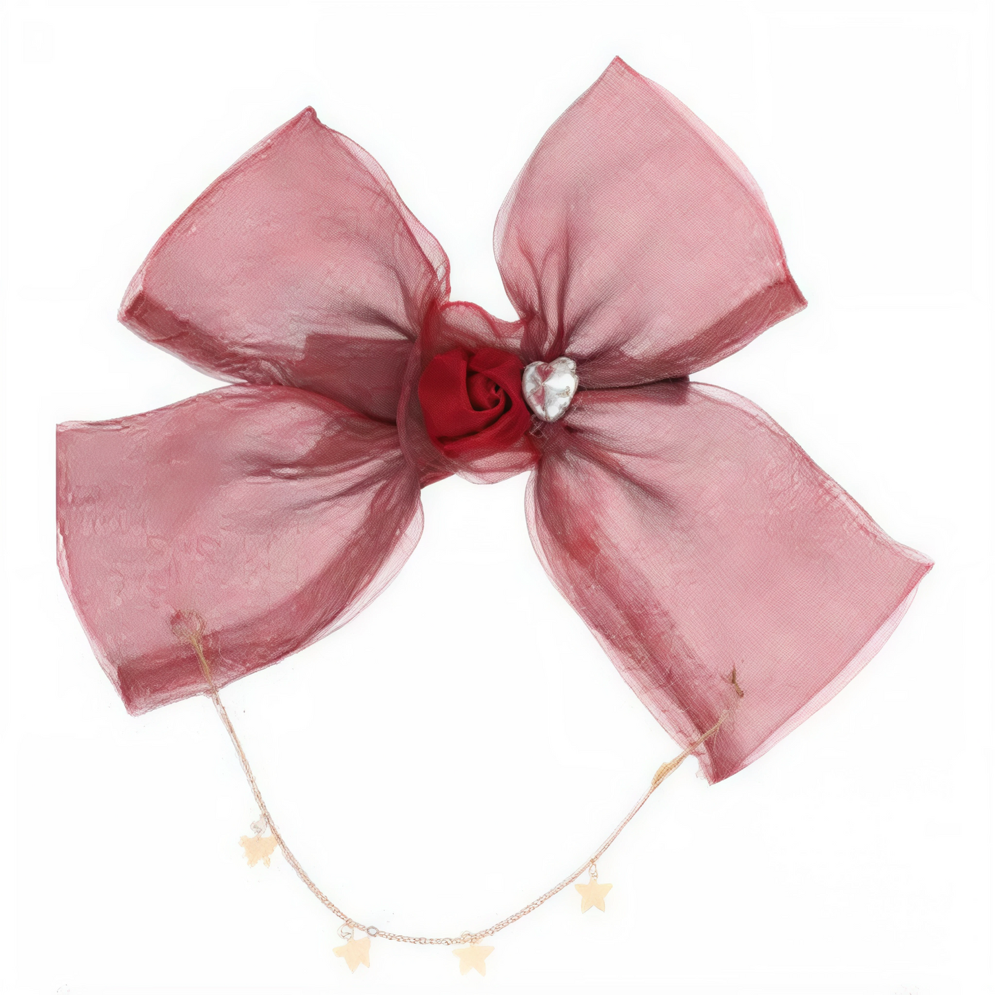 Moño XL de Organza con Cadena y Estrellas | Accesorio para Cabello Colores Variados