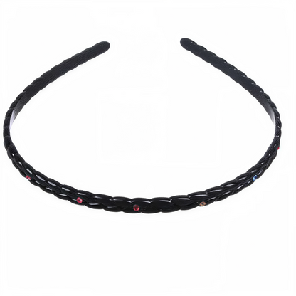 Diadema Trenzada Negra con Detalles Rojos | Cintillo Elegante para Cabello
