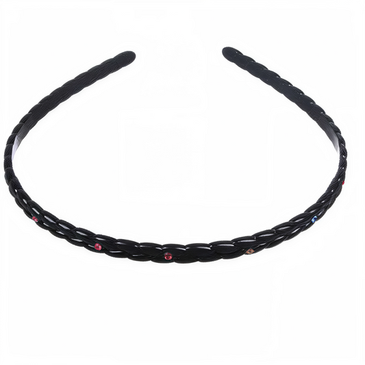 Diadema Trenzada Negra con Detalles Rojos | Cintillo Elegante para Cabello