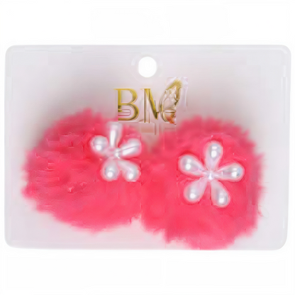Par de Moños Pompones Colores Variados | Accesorios de Pelo Niña con Perlas y Flor