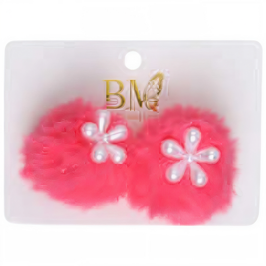 Par de Moños Pompones Colores Variados | Accesorios de Pelo Niña con Perlas y Flor