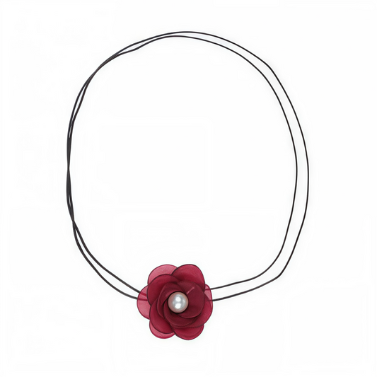 Choker Gargantilla con Flor y Perla | Collar Ajustable Colores Variados Elegantes