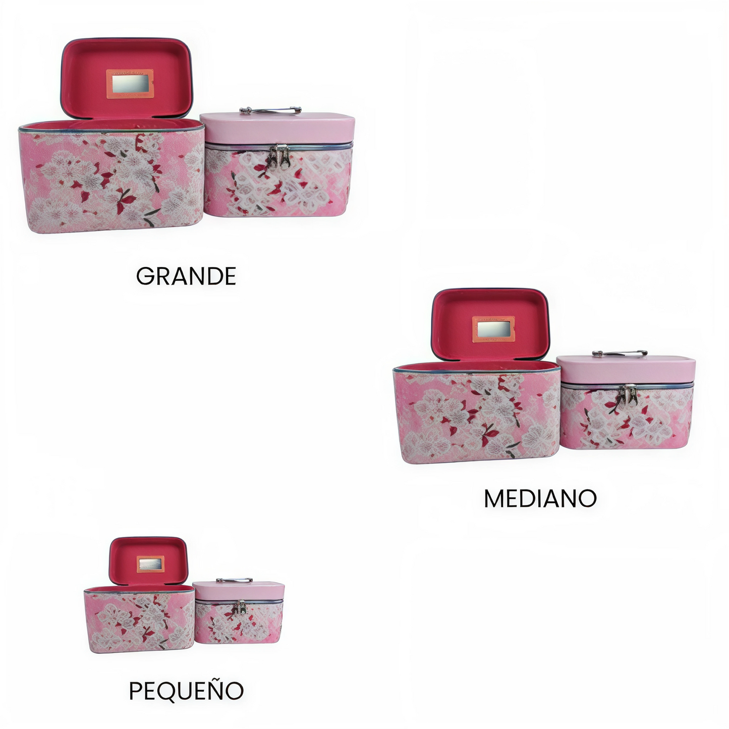 Set 3 Cosmetiqueros Flores Rosas | Organizadores de Maquillaje Colores Variados