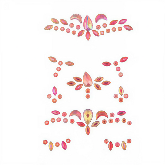 Paquete de 12 Stickers Faciales y Corporales con Pedrería | Adhesivos Brillantes Colores y Diseños Variados