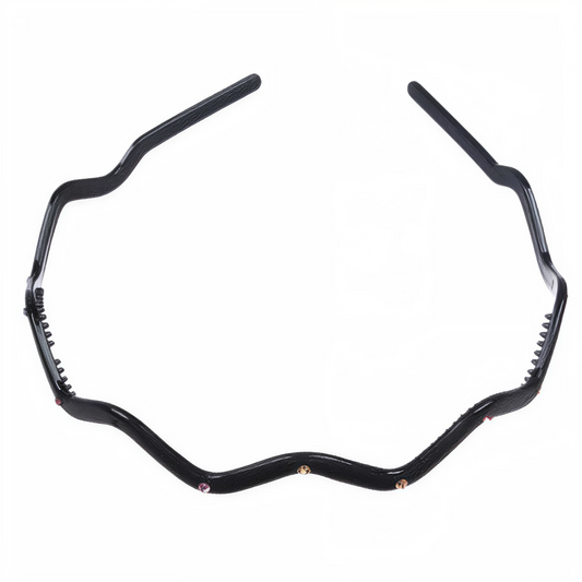 Diadema Zigzag Negra Antideslizante | Cintillo Ondulado con Dientes para Cabello