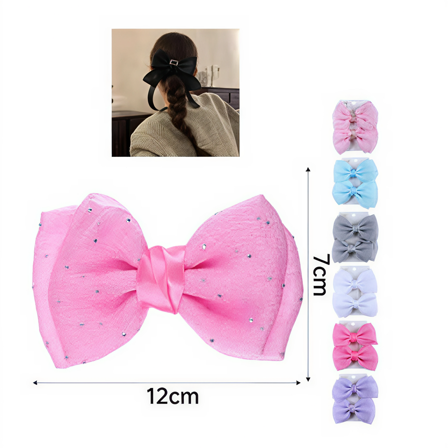 Par de Moños de Organza con Brillos | Lazos de Cabello Traslúcidos Colores Variados