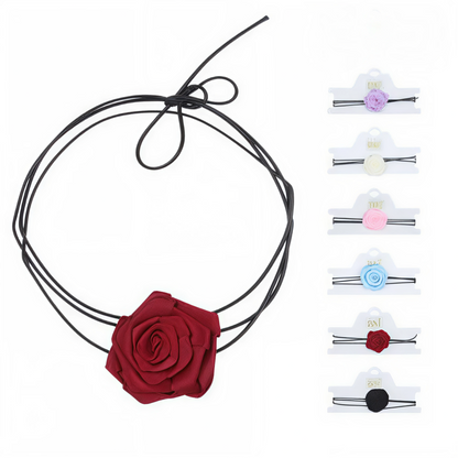 Choker Gargantilla con Flor de Tela | Collar Ajustable Colores Variados
