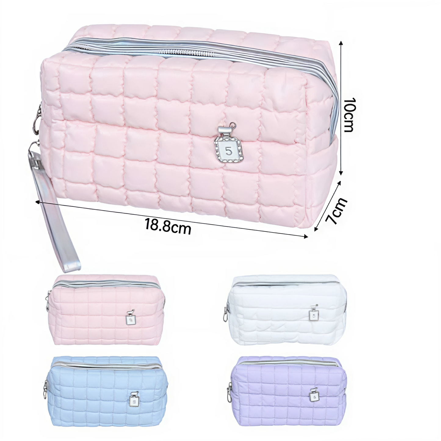 Cosmetiquero Acolchado Pastel con Charm - Organizador Maquillaje Colores Surtidos
