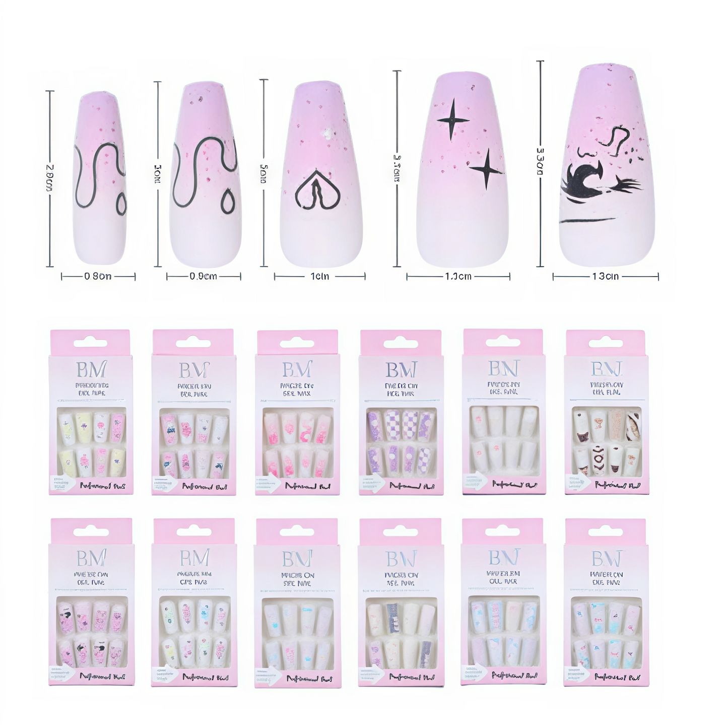 Uñas Postizas Jumbo Press On - Diseños Creativos y Colores Variados