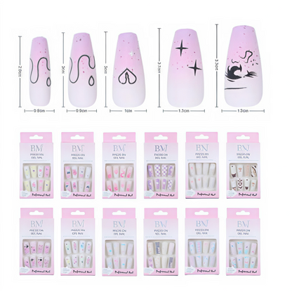 Uñas Postizas Jumbo Press On - Diseños Creativos y Colores Variados