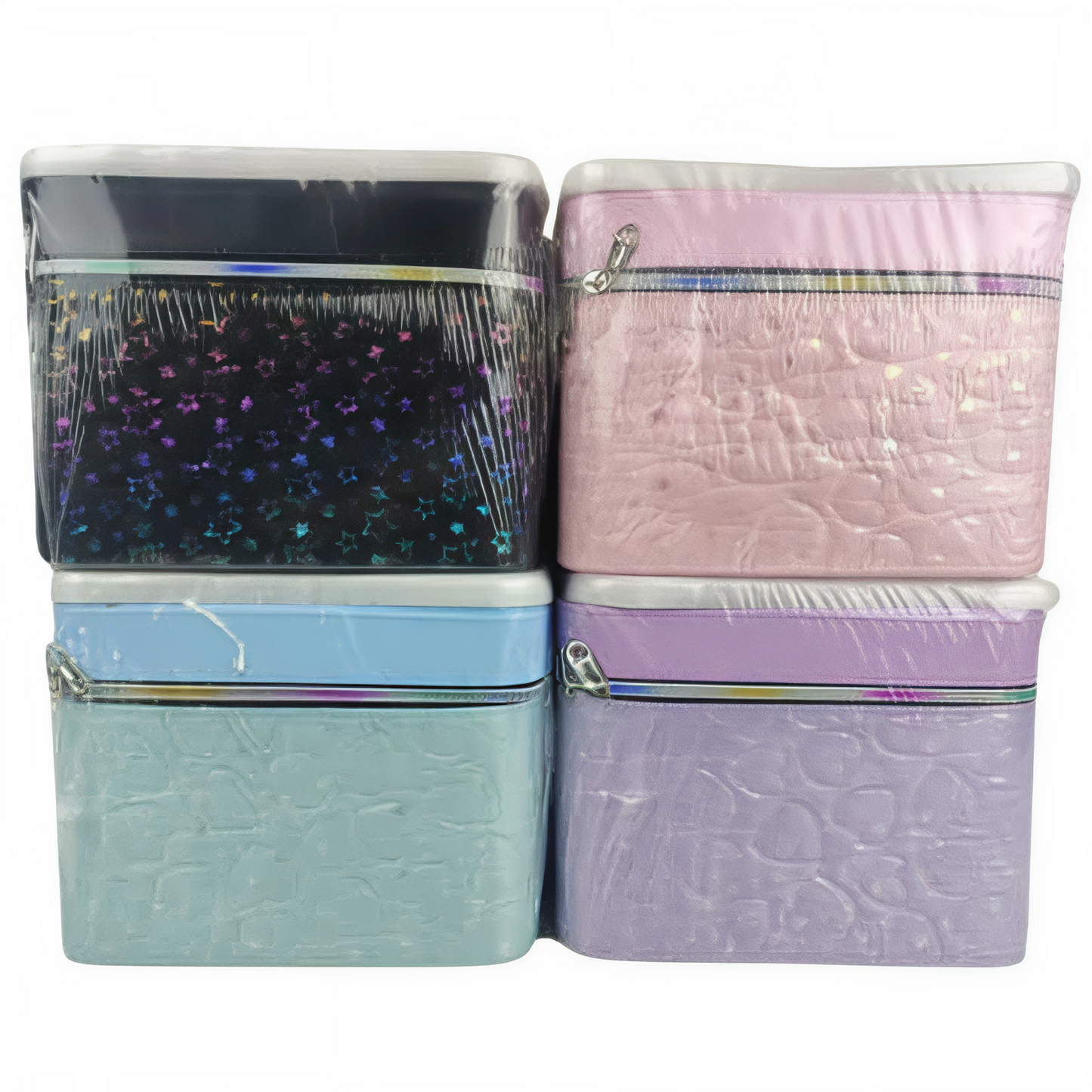 Set de 3 Estuches Cosméticos Holográficos Arcoíris - Colores Variados y Brillantes