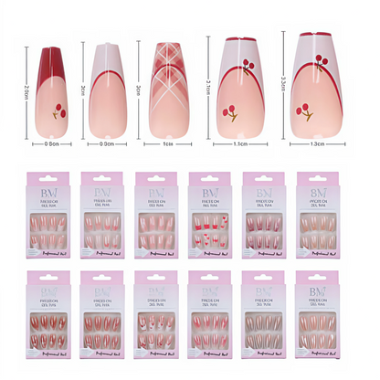 Uñas Postizas Press On Gel - Estilo Francés, Cerezas & Diseños y Colores Variados
