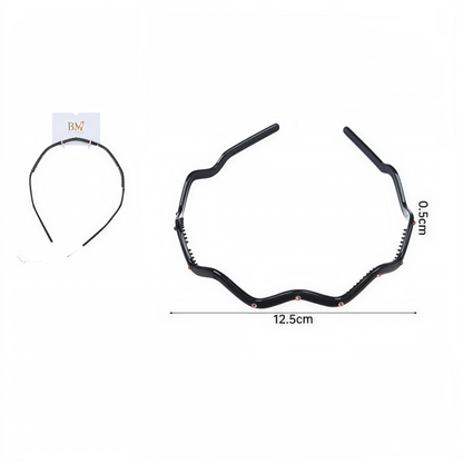 Diadema Zigzag Negra Antideslizante | Cintillo Ondulado con Dientes para Cabello