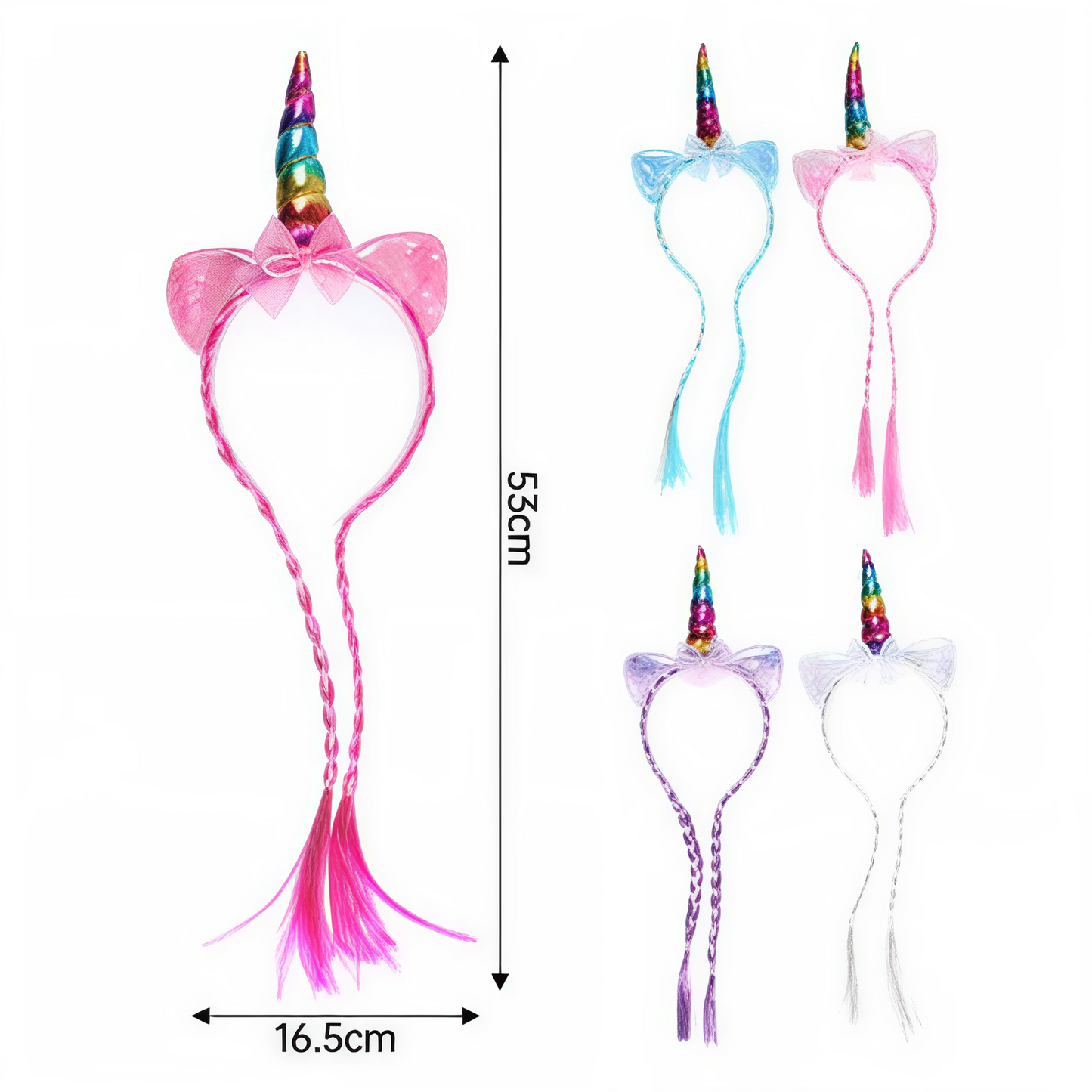 Diadema Unicornio Mágica con Trenzas Largas | Cintillo Fantasía Colores Variados