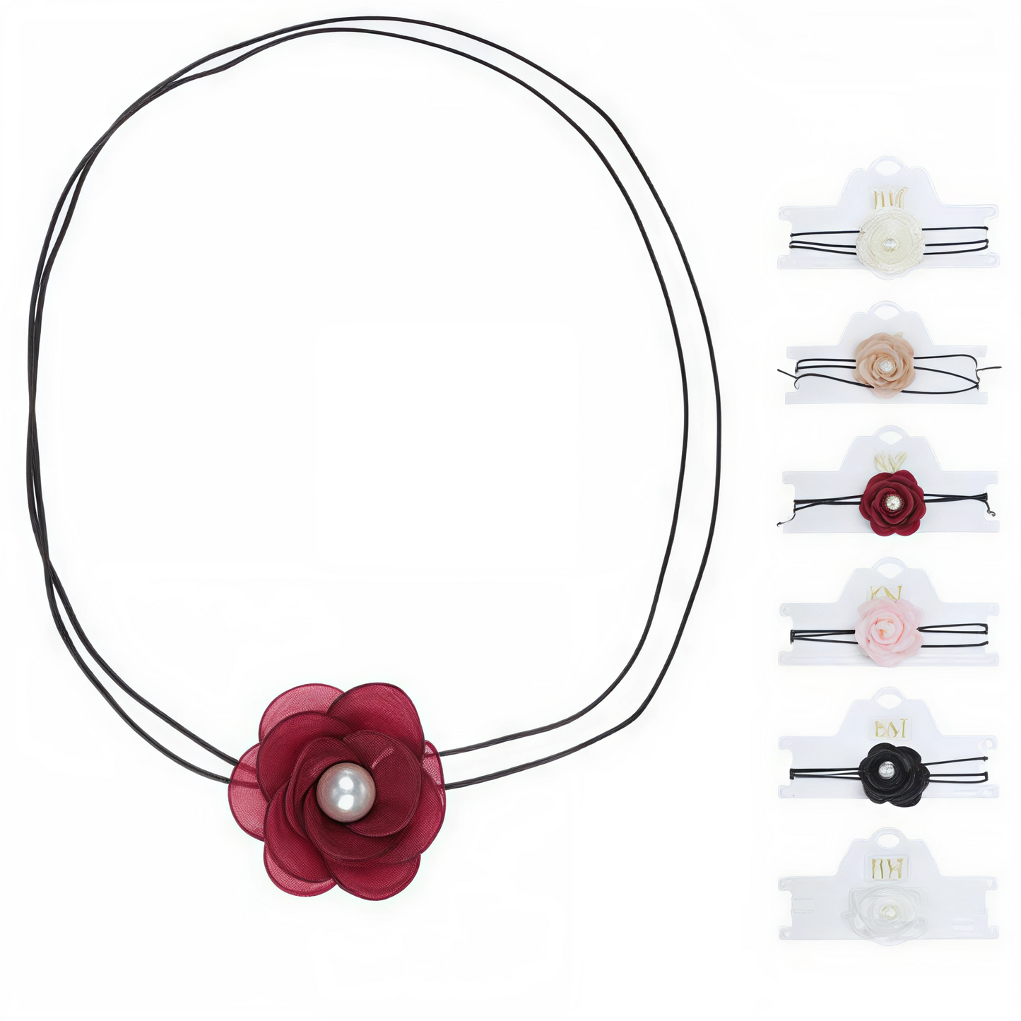 Choker Gargantilla con Flor y Perla | Collar Ajustable Colores Variados Elegantes