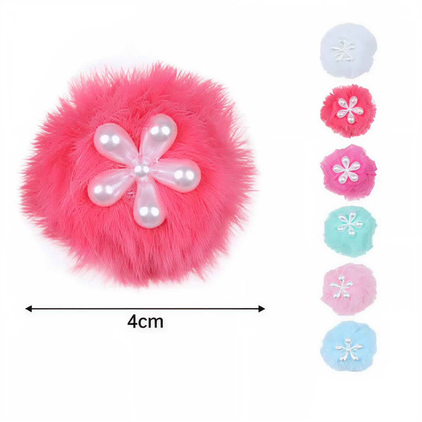 Par de Moños Pompones Colores Variados | Accesorios de Pelo Niña con Perlas y Flor