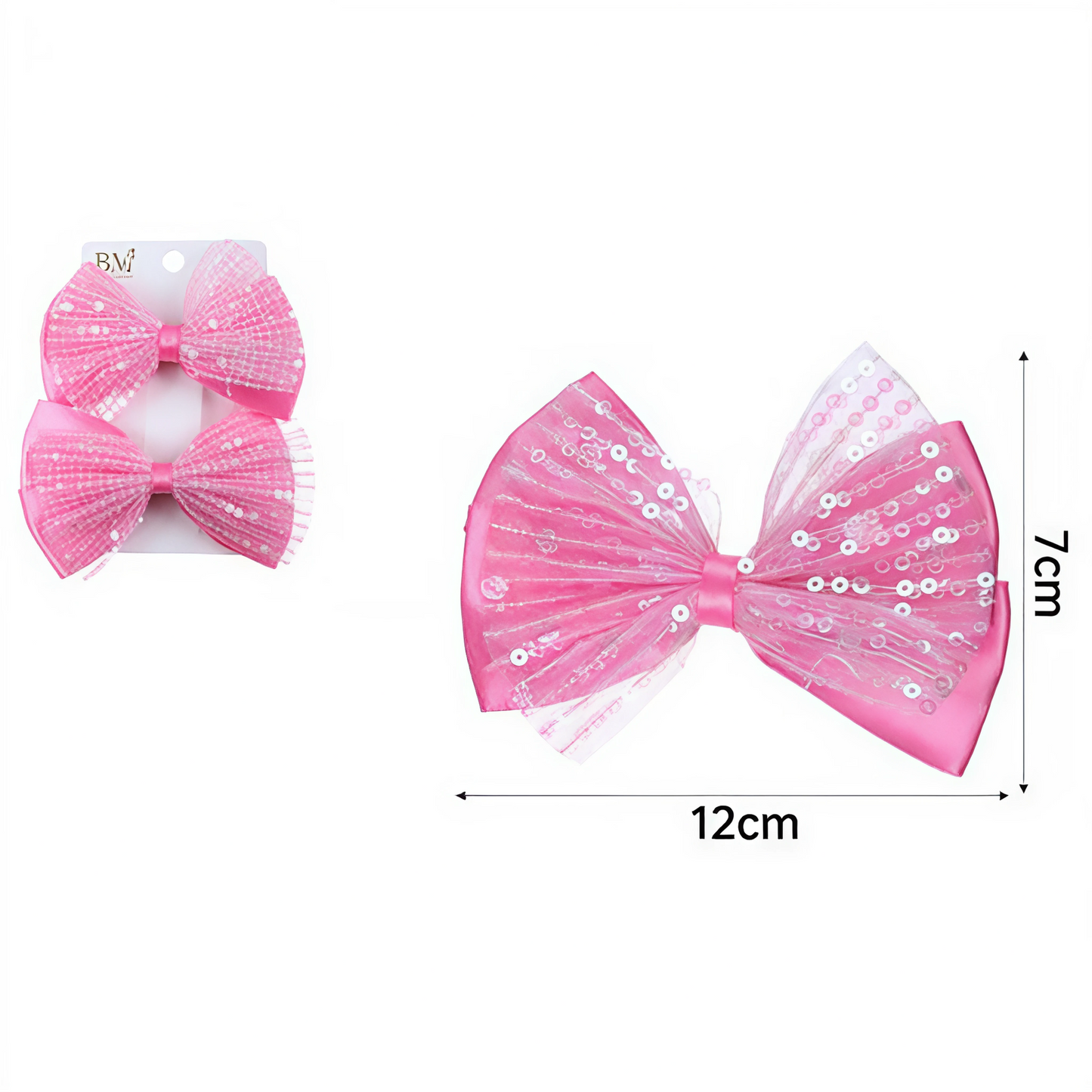 Pack de 2 Moños Grandes con Lentejuelas/Brillo (12cm x 7cm) - Colores Variados