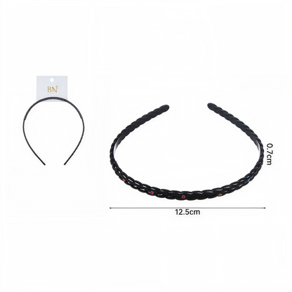 Diadema Trenzada Negra con Detalles Rojos | Cintillo Elegante para Cabello