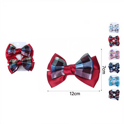 Pack de 2 Moños Grandes a Cuadros | Lazos Elegantes en Colores Surtidos para Cabello