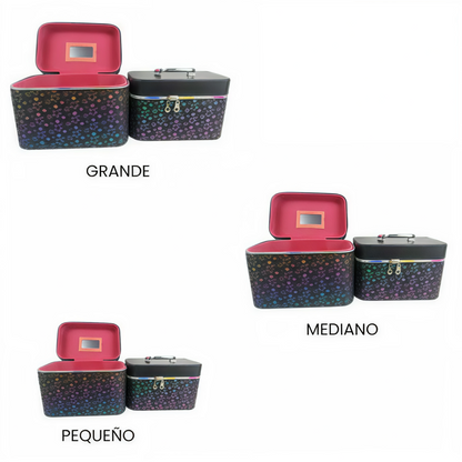 Set de 3 Estuches Cosméticos Holográficos Arcoíris - Colores Variados y Brillantes